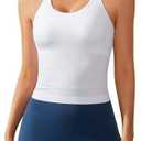 ATTRACO Women Ribbed Workout Crop Tops with Built in Bra Yoga Racerback Tank Top Tight Fit, White, Small