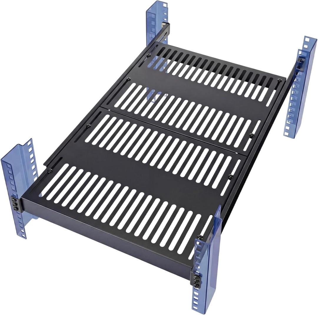 BreezeHug 1U Server Rack Shelf, 4-Post Adjustable Ventilated Rack Mount Tray, 19 Inch Universal Shelf with 28''-44" Adjustable Depth for Network Equipment Server Cabinet, Black, 28-34"