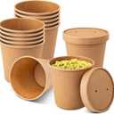 PakTalk Paper Soup Bowls with Lids, Disposable Ice Cream Cups Kraft Paper Soup Bowls 26oz To Go Soup Containers with Lids for Hot Soups, Food Storage, Ice Creams(10 Sets, 26 oz)