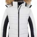 Pursky Women's Waterproof Ski Jacket Winter Puffer Snow Coat Fur Hooded Raincoat (Large, White Black)