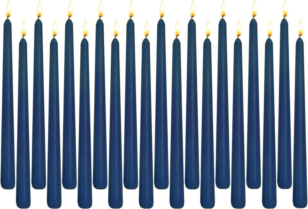 Navy Blue Taper Candles for Home Decoration, 20 Pack 10 Inch Unscented Dripless Candlesticks for Dinner Party