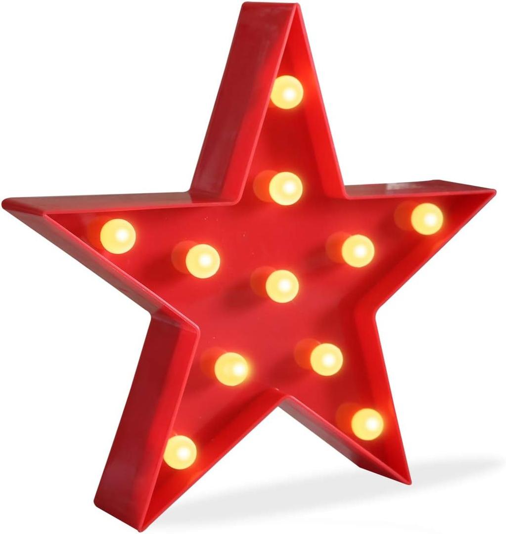 Marquee Light Star Shaped LED Plastic Sign-Lighted Marquee Star Sign Wall Dcor Battery Operated (Red)