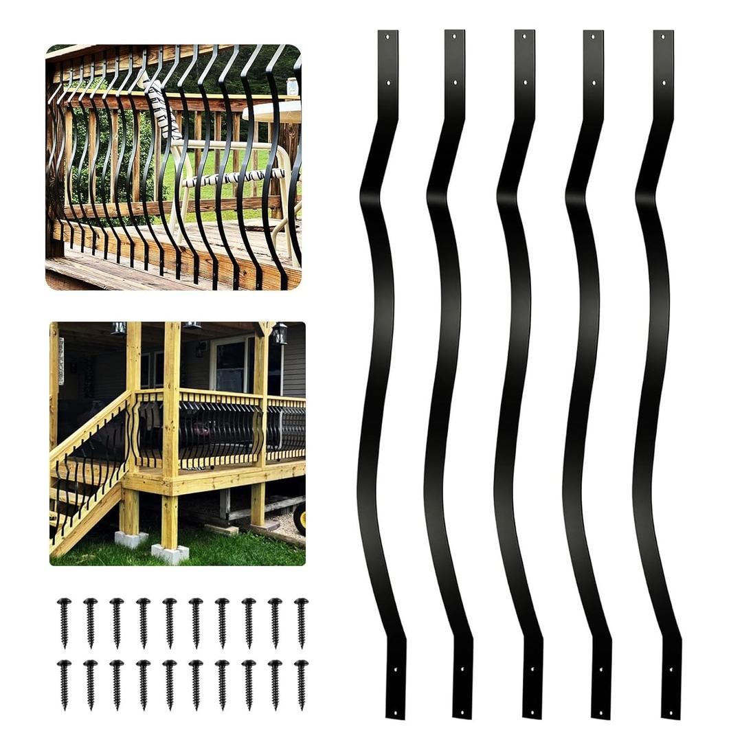Deck Balusters 32-1/4 Inches, 50 Pack Metal Wave Arc Balusters for Deck Railing, Deck Spindles Heavy Duty Iron Balusters with Screws- Iron Spindles for Outdoor Stair Deck Porch Staircase Railing