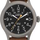 Timex Men's Expedition Scout 40mm Watch – Gray Case Black Dial with Brown Ecco DriTan Leather Strap