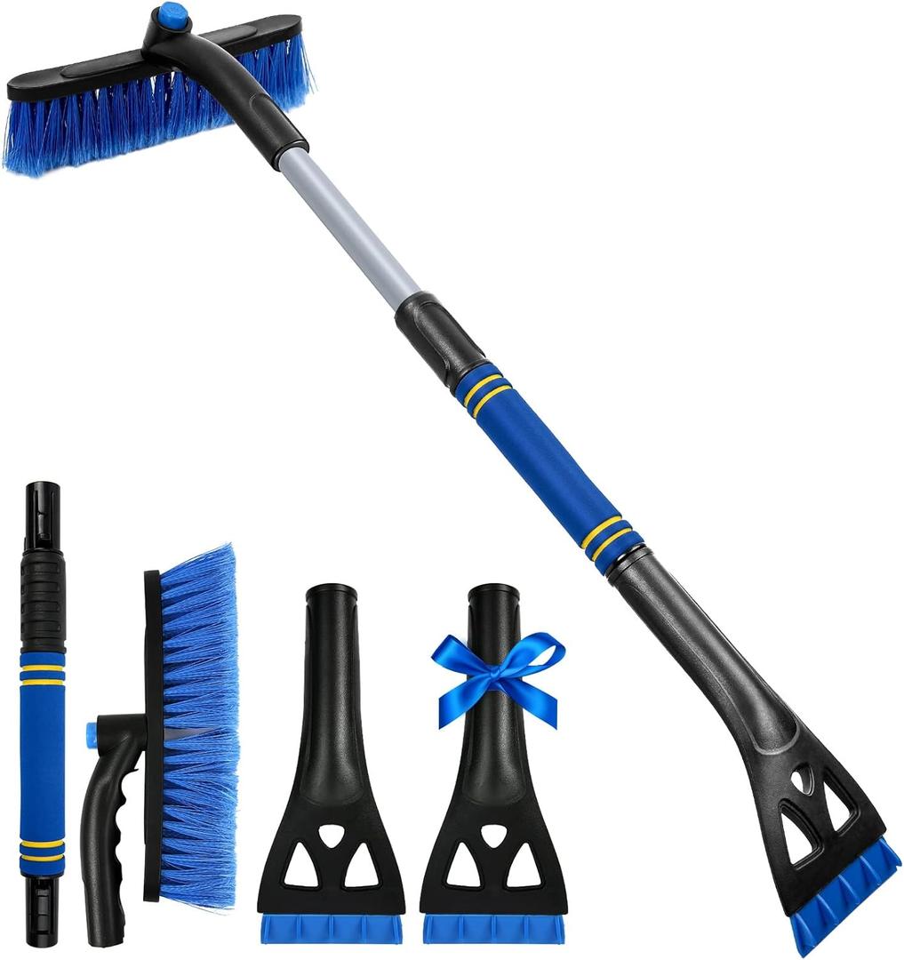 34" Extendable Ice Scrapers for Car Windshield 2-in-1 Snow Brush for Car Snow Scraper for Car Snow Scraper and Drush with Ergonomic Foam Grip for Cars, Trucks, SUVs with 360 Pivoting Brush Head Blue
