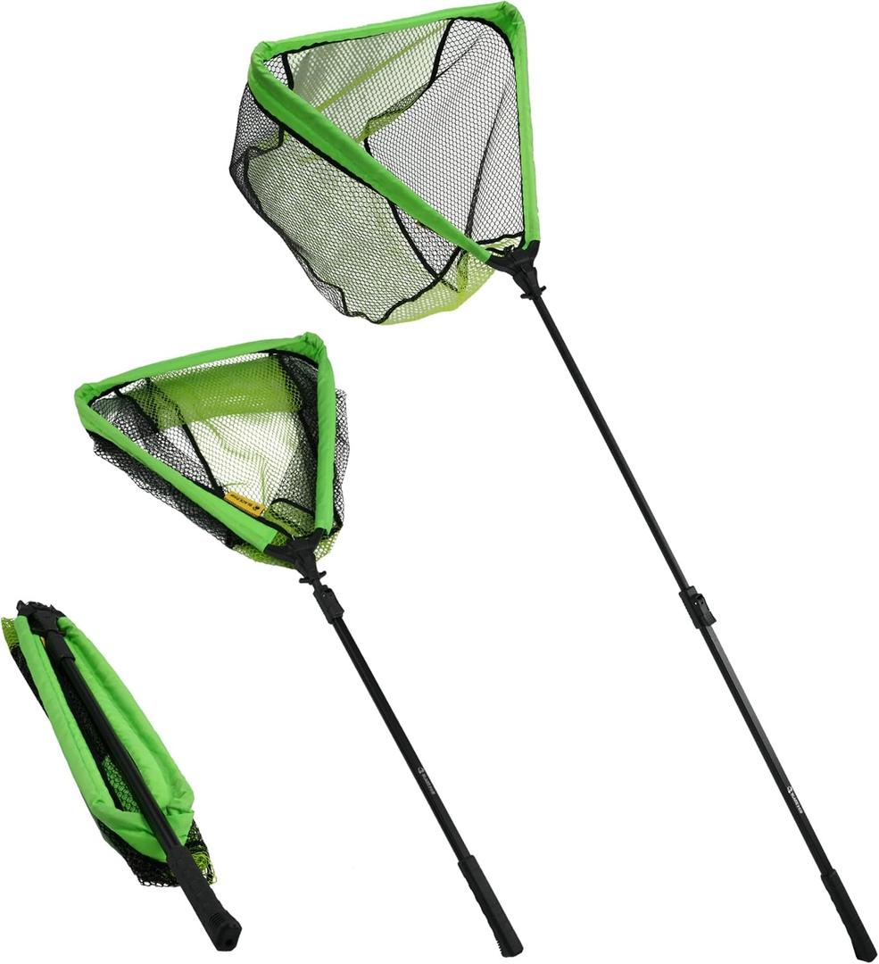Black Paw Long Fishing Net Large Folding Landing Net with Robust Telescopic Handle for Freshwater and Saltwater, Extend to 45-64 Inch