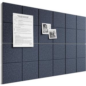 Bumusty Large Felt Bulletin Board, 36" x 24" Cork Board Alternative, 6-Pack Wall Tiles with 4-Compartment Design, 30 Push Pins, 40 Adhesive Tabs, Ideal for Office & Home Decor, Navy Blue