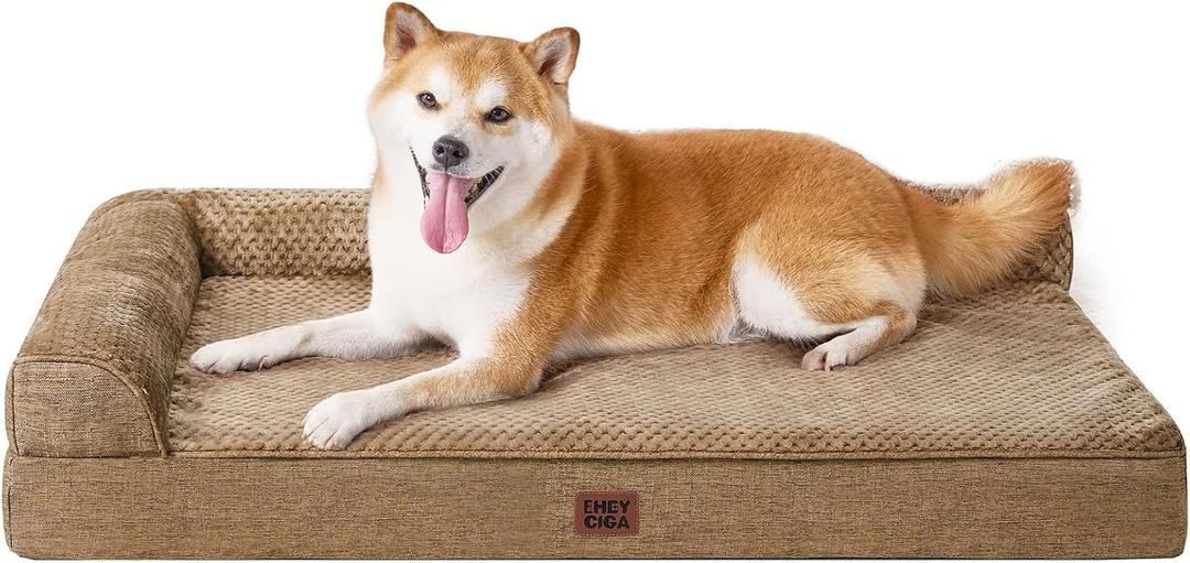 EHEYCIGA Memory Foam Dog Bed Large Size Dogs, Orthopedic Dog Bed Large with Washable Removable Cover, Waterproof Pet Sofa Couch with Nonskid Bottom, 36x27x6, Camel