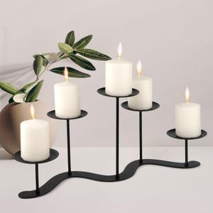 Fireplace Candle Holder for Home Decor: 17inch Candle Stand for Indoor Dining Living Room - Black Metal Pillar Candelabra for Outdoor Wedding Party - Advent Halloween Christmas Black