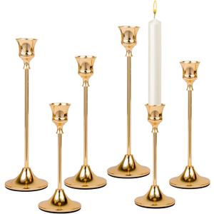 Candlestick Holders Brass Gold Metal Taper Candle Holders, Set of 6 Vintage Decorative Centerpiece Candelabra Tall Candle Stands for Table Mantel Wedding Housewarming