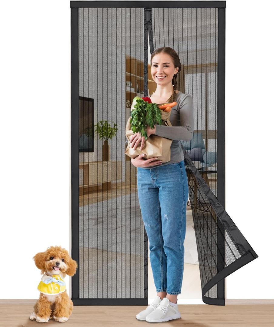 Smartor Magnetic Screen Door Magnetic Closure Fits 36"x82" Doors |Polyester - Retractable Screen Door Mesh| Self Sealing|Hands Free |Keeps Bugs Out|Pet and Kid Friendly