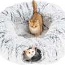 Avont Cat Tunnel Bed for Indoor Cats, Plush Fluffy Kitten Donut Tunnel 3 Shape to Play, Large Kitty Circle Tunnel Under Christmas Tree, Cat Play Toys Gift Ideas -Grey Long-Pile