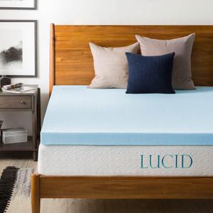 Lucid 3 Inch Mattress Topper King - Gel Infused Memory Foam  Memory Foam Mattress Topper King  Ventilated Design  CertiPur Certified, Light Blue