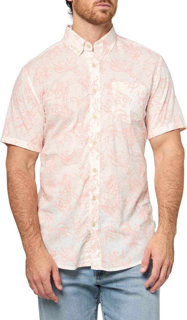Eddie Bauer Men's Printed Baja Short-Sleeve Shirt (4XL, Lt Pink)