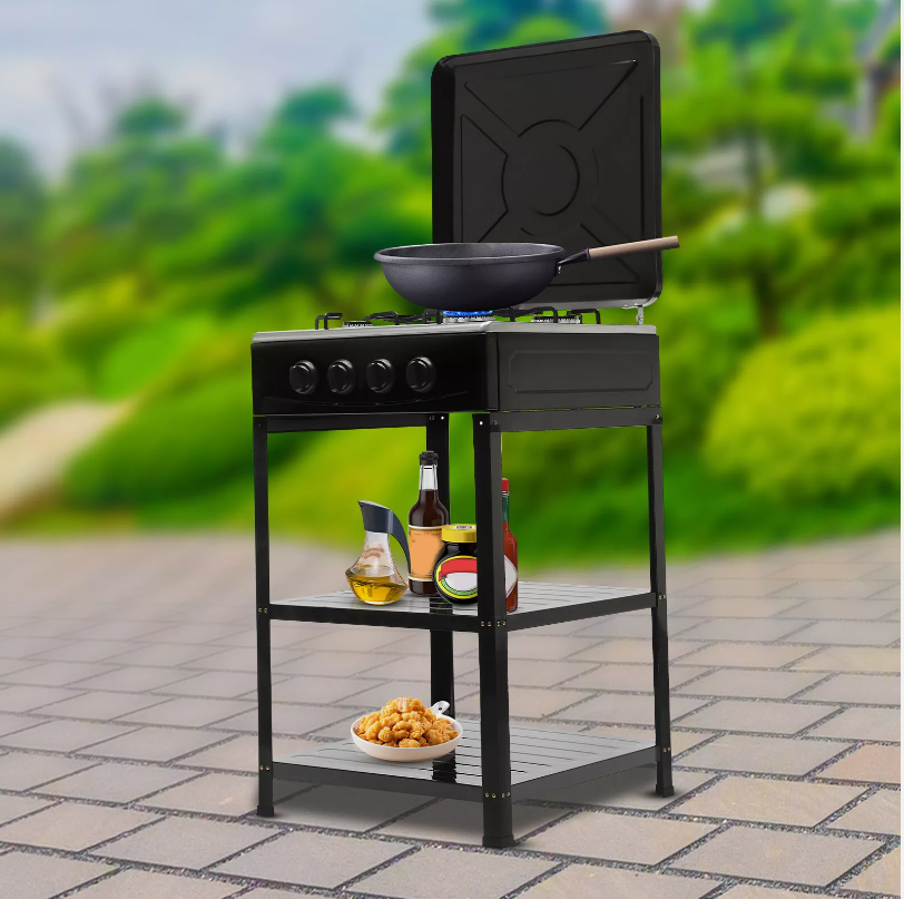 4 Burner Gas Stove, Natural Gas Stove, Gas Stove Portable Stove with Support Leg Stand and Wind Blocking Cover for Family or Outdoor Activities