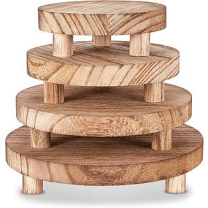 4 Pcs Wood Risers Display Stands Wooden Risers for Table Display Mini Riser Stand Round Rustic Wooden Riser Holder Tiered Tray Decor Riser for Home Decor Kitchen Counter