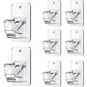 Universal Curtain Rod Holders, No Drill Curtain Rod Brackets, Self Adhesive Curtain Rod Brackets Up to 30 LB, Nail Free Curtain Rod Hooks for Bathroom, Bedroom, Livingroom, Kitchen (8PC, Transparent)