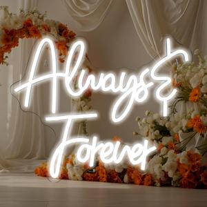 ineonlife Always Forever Neon Sign 15.4x12.6 inches Love Oh Baby White Letter LED Neon Lights for Bedroom Wall Decor Words USB Powered for Room Living Room Bar Club Hotel Party Wedding Engagement Wall Hanging