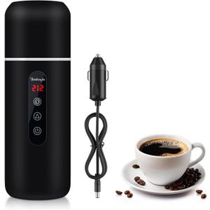 Car Kettle,Portable Electric Travel Kettle,12V/24V Car Coffee Warmer,420ML Hot Water Boiler,Small Hot Water Heater, Mini Hot Water Boiler with Built-in Magnetic Induction Stirring for Tea Coffee Milk (Black)