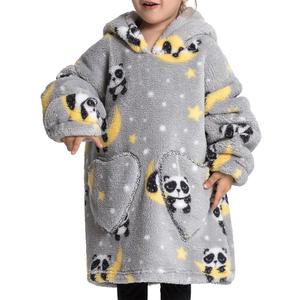Wearable Blanket Hoodie for Kids Toddler Oversized Sweatshirt Cute Fleece Sherpa Blanket Girls Boys Grey Panda 2-5 Year