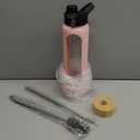 32 oz Glass Water Bottles - 1 Liter Motivational Tumbler Water Bottle Time Marker - Borosilicate Glass Water Bottle With Silicone Sleeve and 2 Lids, Handle Spout & Bamboo Straw Lid (Pink)