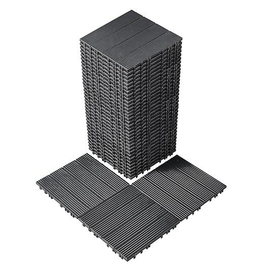 VEVOR 36 sq. ft Plastic Interlocking Deck Tiles, 36 Pack,12"x12" Waterproof Non-Slip Outdoor Flooring All Weather Use, Patio Floor Decking Tiles for Porch Poolside Balcony Backyard, Dark Grey