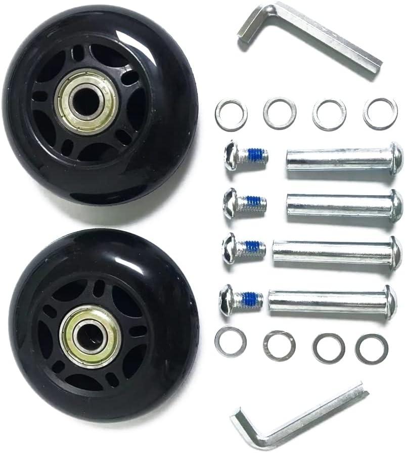 LOTOWELZON 2pcs Luggage Suitcase Replacement Wheels, 50/64/70/75/84/90mm Rubber Inline Roller Skate Wheels with 8mm(0.31") ABEC-7 608ZZ Bearings Repair Kits (Black)