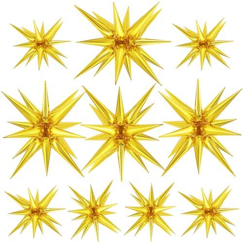 TOTAFAM 10 Pcs Star Balloons Explosion Balloons Foil Cone Balloon Magic for Birthday Wedding Anniversary Party Backdrops Decorations Supplies, 6 Pcs 22 Inches and 4 Pcs 27 Inches Gold