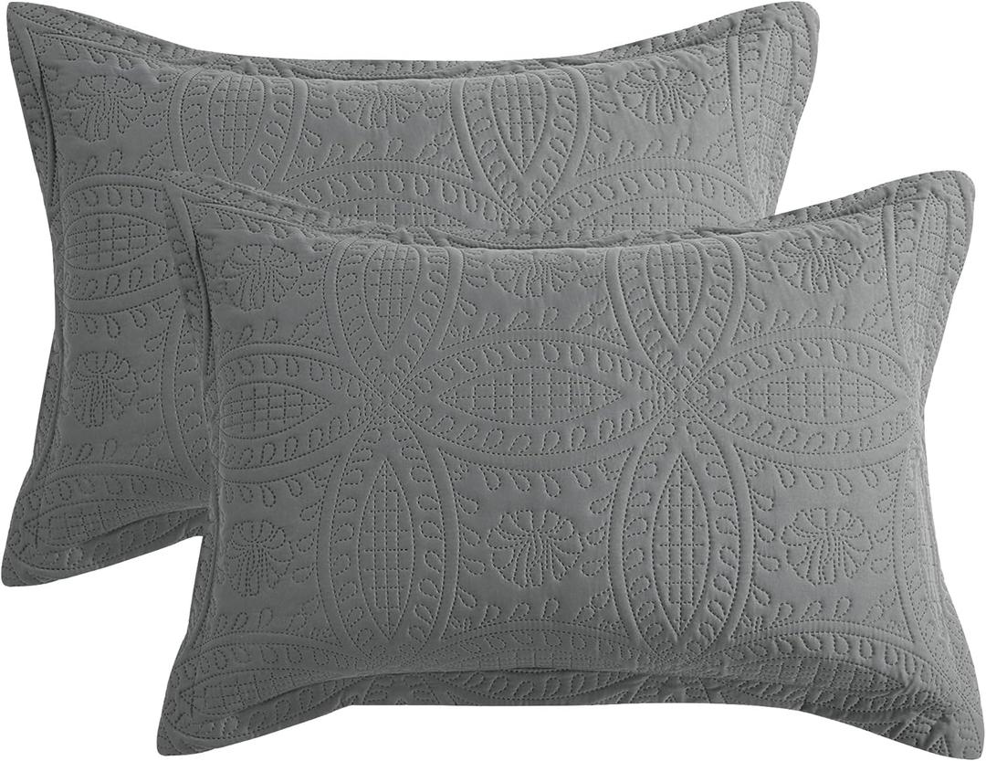 HOMBYS Quilted Pillow Shams Standard Size Set of 2-Modern Style Coin Pattern Pillow Cover with Envelope Closure-Durable, Soft and Breathable (Standard-20 x26, Dark Grey)