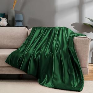 Vonty Satin Throw Blanket Dark Green Satin Blankets 60x80 Inches, Cooling & Silky Throw Blanket Wrinkle-Free Cable Knit Throw Blankets for Coush Sofa Bed Outdoor
