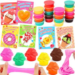 24 Pack Valentines Day Gifts for Kids Classroom, Valentines Day Cards with Butter Slime, Classroom Exchange Gifts, Valentines School Party Favors for Boys Girls Toddlers