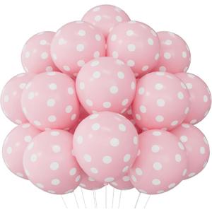 60PCS Pink Polka Dot Balloons 12 Inch Latex Helium Round Party Balloons Kit for Birthday Party Decorations