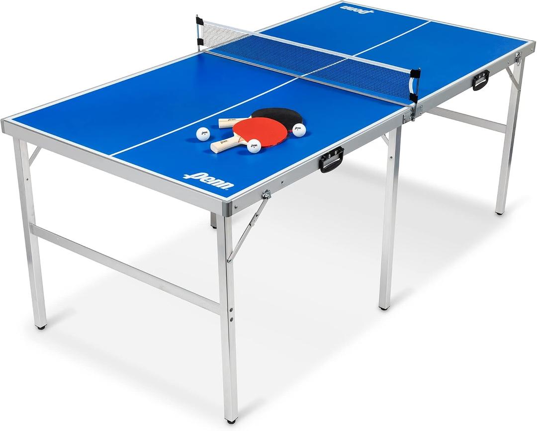 EastPoint Sports Penn Space Saver Table Tennis Table Fully Assembled 6 Foot x 3 Foot Indoor/Outdoor Portable Table with Net, 2 Ping Pong Paddles and 4 Balls 10 Minute Set Up
