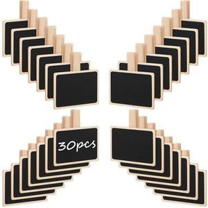 LemonSecret 30 Pcs Wood Mini Chalkboard Clips Message Chalk Board Signs Label Board Clip Chalkboard Signs for Note Taking Wedding Party Buffet Food Name Tags 2 x 2.8 Inch
