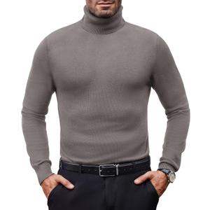 Mens Turtleneck Sweaters Slim Fit Long Sleeve Sweater Pullover Mens Turtle Neck Men Sweater Highneck Thermal (Small, Khaki Gray)