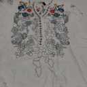 Mexican Shirts Peasant Blouses Cotton Embroidered 3/4 Sleeve Summer V Neck Tunic Bohemian Tops Boho Clothes for Women (Large, White)