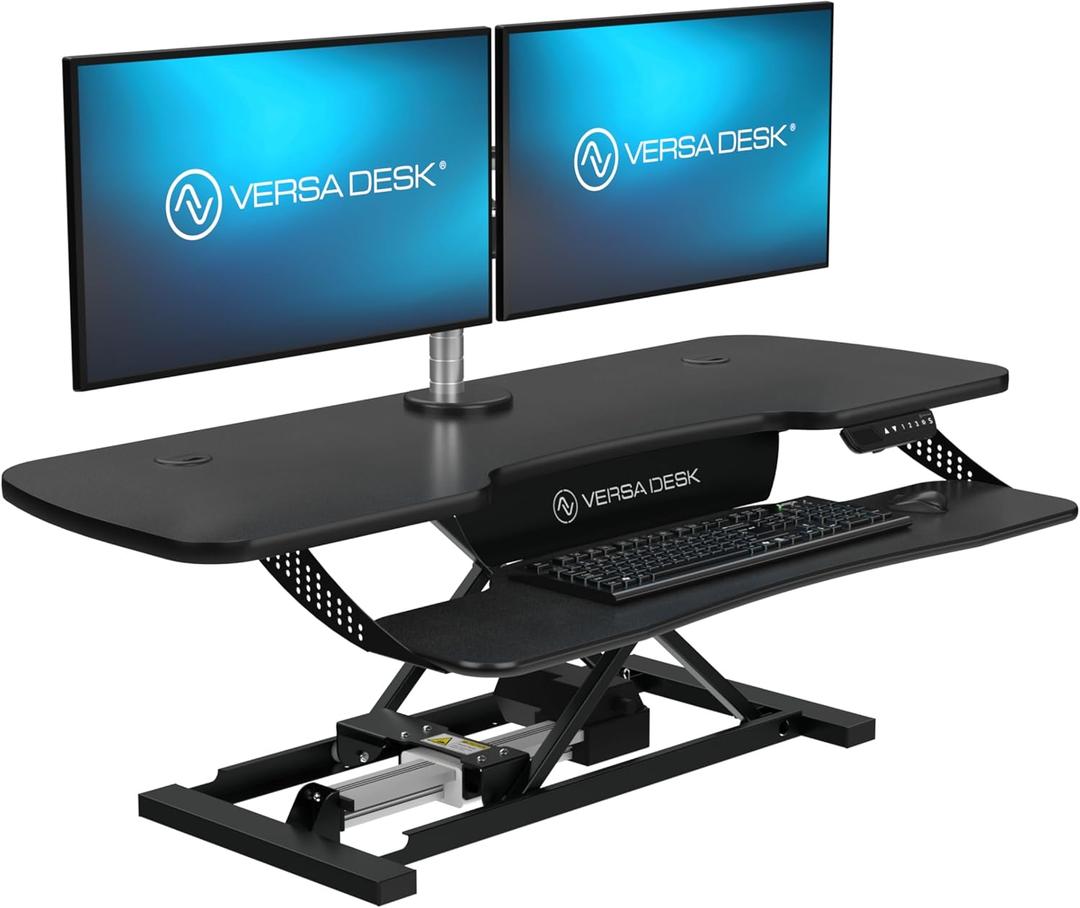 VERSADESK PowerPro Elite 48 x 24 Electric Sit-to-Stand Desk Converter w/Keyboard Tray for Home or Office | USB Charging Port | Supports Multiple Monitors | Lifts 80 lbs. - Black