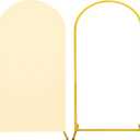 Metal Arch Stand and Cover Set,1 Beige Spandex Fitted Backdrop with 1 Gold Wedding Arched Stand Frame for Parties Birthday Baby Shower Bridal Banquet Decoration (6.6FT)