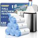 18 Gallon Trash Compactor Bags with Drawstring - 120 Count Heavy Duty 1.7 Mil Garbage Bags 68 Liter Tall Kitchen Bin Liners Unscented White for Home Yard Lawn