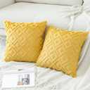 OTOSTAR Pack of 2 Soft Plush Short Wool Velvet Decorative Throw Pillow Covers with 3D Square Loop Pattern Luxury Style - Couch Sofa Cushion Covers for Living Room - Yellow 20x20 Inch