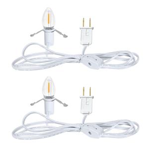 NETEHA 2 Pack 6Ft White Accessory Cord with C7 LED Bulbs, E12 Socket Lamp Cord with On/Off Switch for Christmas Village House, Holiday Decorations, Pumpkin Lights
