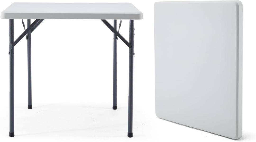 KAIHAOWIN Square Folding Table-31.5"x31.5" Plastic Card Table with Foldable Legs Portable Small Utility Table for Indoor Outdoor -White
