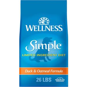 Wellness Simple Natural Limited-Ingredient Grain-Free Dry Dog Food, Easy to Digest for Sensitive Stomachs, Supports Skin & Coat (Duck and Oatmeal, 26-Pound Bag)