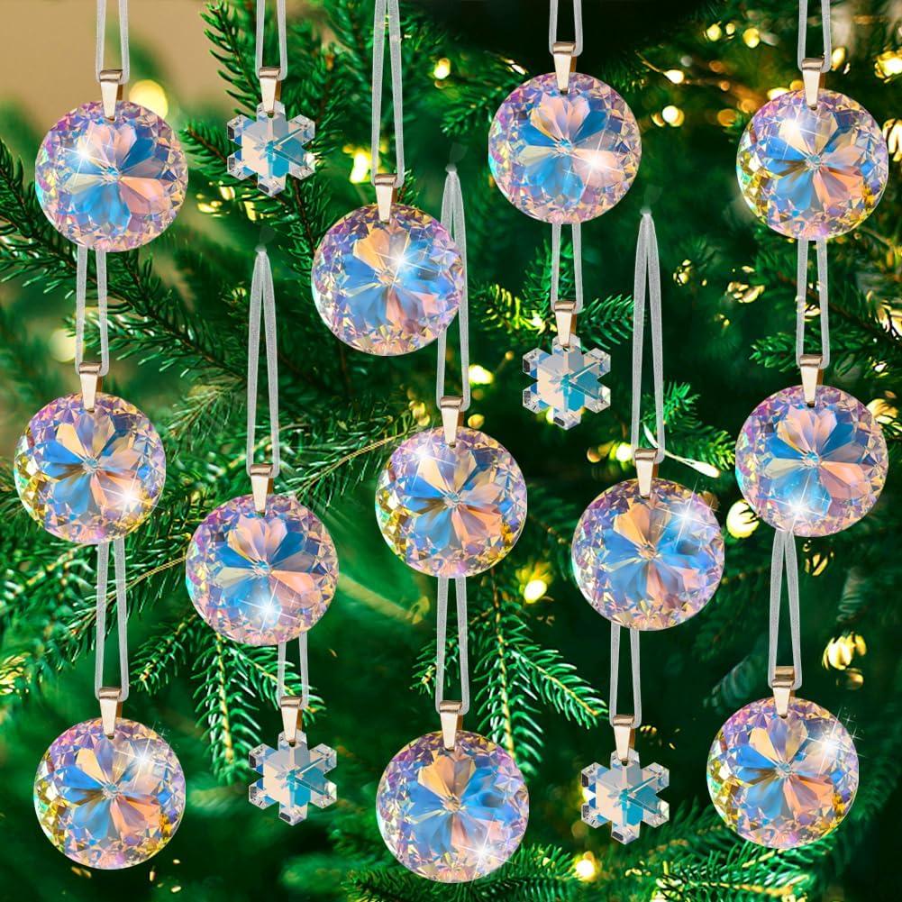 Worgree 16 Pcs AB Color Hanging Crystal Glass Christmas Balls Ornaments for Christmas Tree Decorations Set Thanksgiving Xmas Wedding Party Gifts Indoor Home Decor