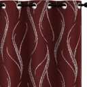 Yakamok Blackout Curtains 84 inch Length Living Room Thermal Insulated Silver Wave Line Dots Pattern Curtains Room Darkening Grommet Curtains for Bedroom, Burgundy, W52 x L84-inch, 2 Panels