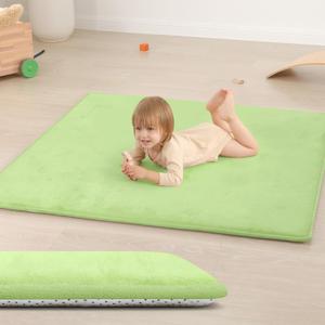 Huloo Sleep Baby Play Mat for Floor,1.3"Thick ElastiFoam 50x50 Playpen Mat for Toddlers Infant kids,WaterRepellent Soft Velvet for Tummy Time,NonSlip Backing for Crawling,Tatami Style(Light Green)