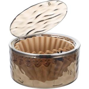 Coffee Filter Holder with Push-Button Lid, Gray Acrylic Filter Storage Basket Container Large Capacity Coffee Pod & Paper Filter Storage Organizer for Counter Coffee Bar Accessories Decor