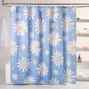 QJHOMO Blue Floral Shower Curtain Set Cute Daisy Bathroom Curtain, Washable Waterproof Fabric Small Stall Shower Curtains with 6 Hooks, Modern Aesthetic Decor Colorful Flower Shower Curtain 36x72 inch