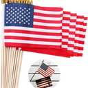 Small American Flags on Stick 5x8 Inch/25 Pack - Mini Ameirican Flags/Handheld American Wooden Stick Flag with Safe Spear Top for July 4th Decoration, Veteran Party, etc.