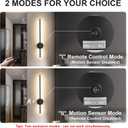Motion Sensor Battery Operated Wall Sconce Set of Two - Modern Rechargeable Wireless Wall Lights with Remote Control, Dimmable, 3000K/4000K/6000K, Timer for Living Room, Hallway, 23.6 Inch, Black
